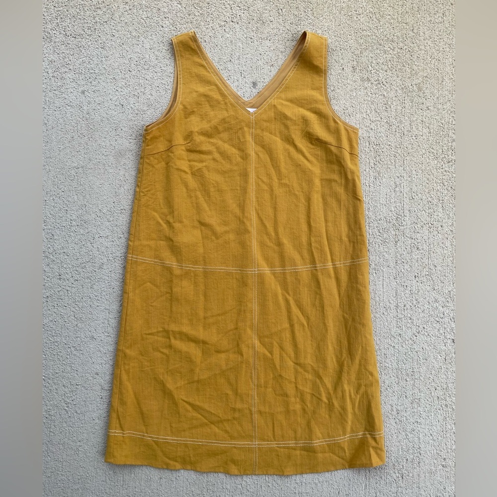 THML boho Mustard Yellow Sleeveless Linen Mini Dress XS V-Neck Lined